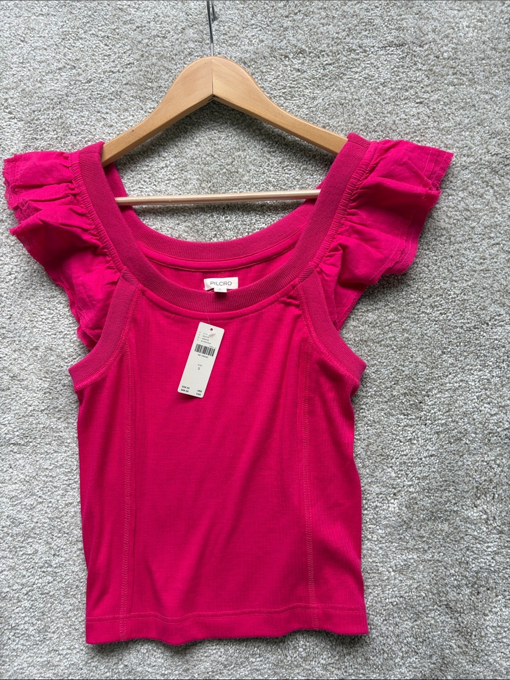 Pilcro Hot Pink Ruffle Sleeve Ribbed Tank